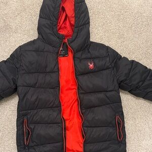 Spyder Kids Puffer Jacket in Black with Red Accents